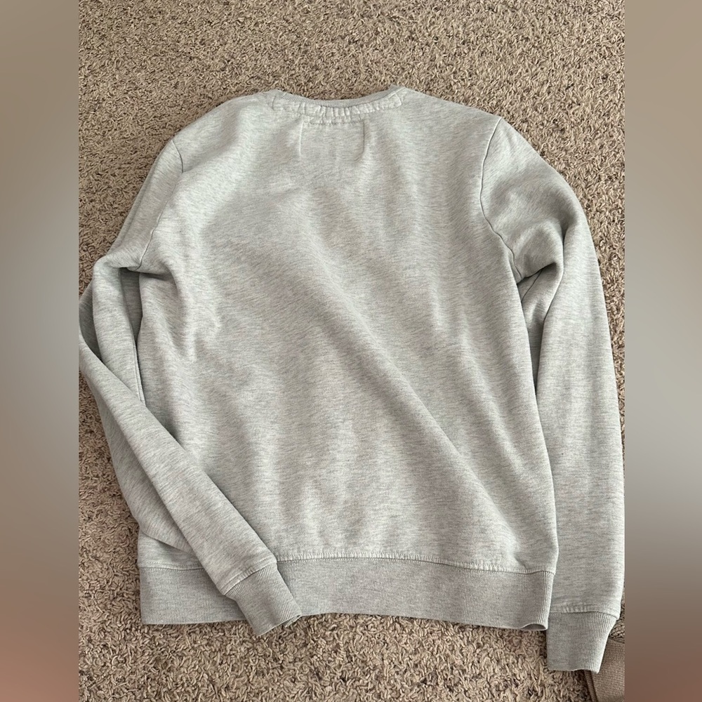 grey crewneck, says “influencer” size medium